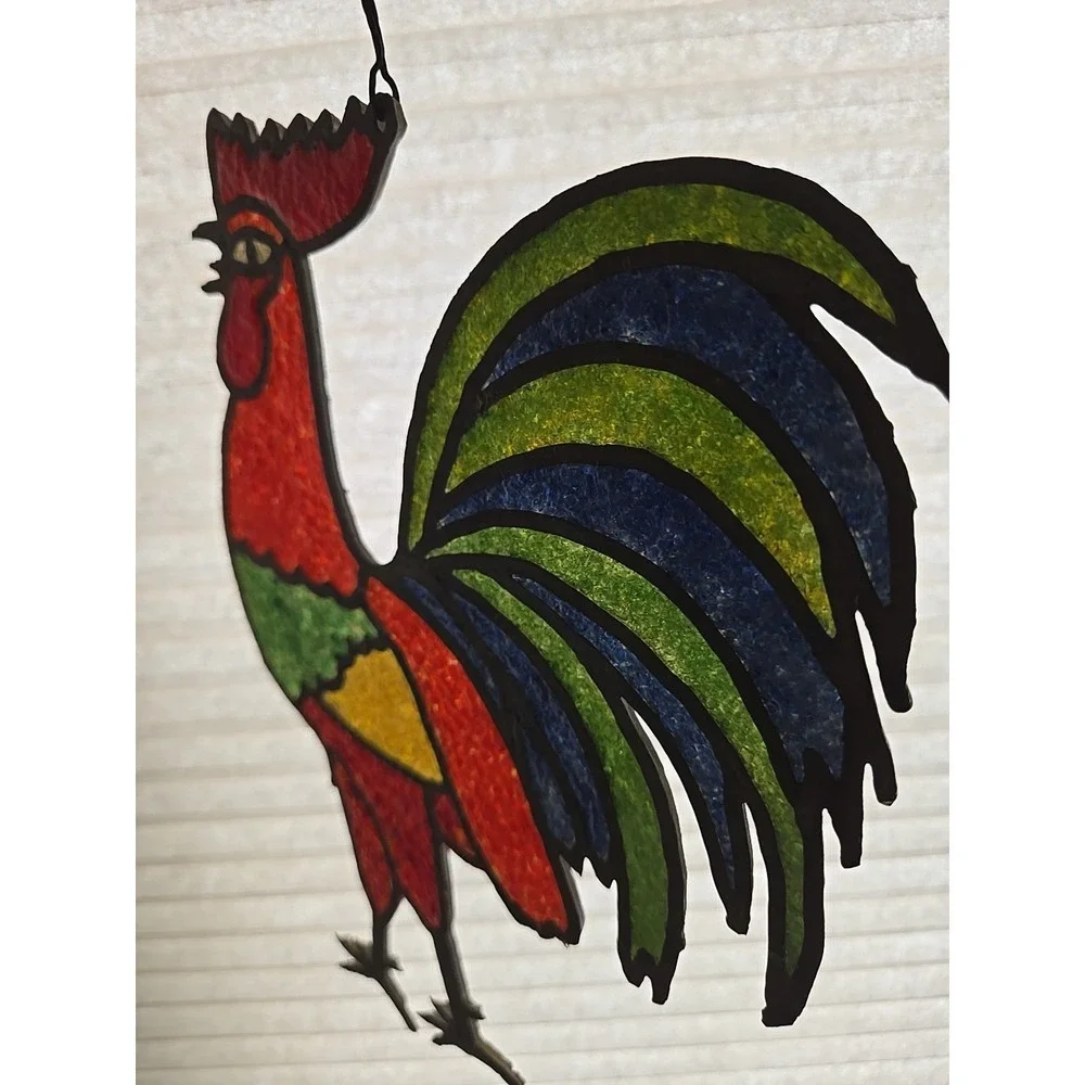 Rooster Stained Glass Window Panel Sun‎ Catcher Chiken Hanging Decor Farmhouse